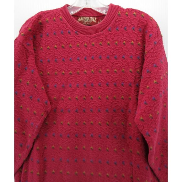 VINTAGE American Eagle Sweater Medium Pullover Birdseye AOP 90s USA * - Picture 2 of 11